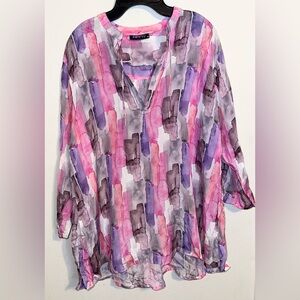 APNY Pink Purple Watercolor Print Tunic Top